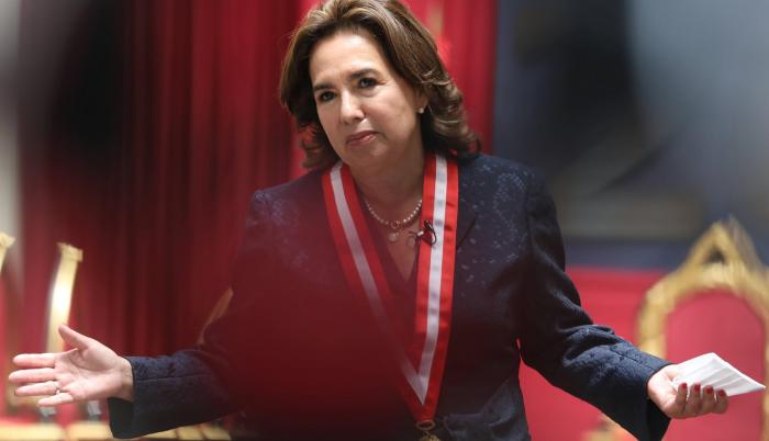 La jueza suprema Elvia Barrios fue registrada este lunes, durante su asunción como presidenta del Poder Judicial de Perú, en el Palacio de Justicia de Lima (Perú