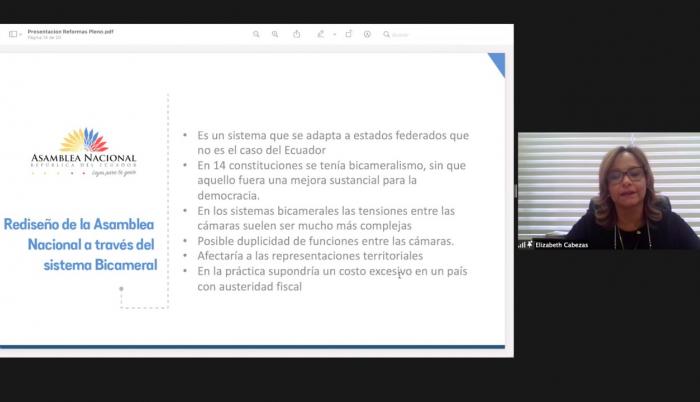 Elizabeth Cabezas, presidenta de la comisión ocasional para tratar las reformas constitucionales. 16 de marzo de 2021