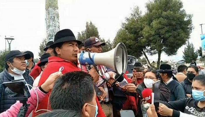 Leonidas Iza en el paro nacional de 26 oct. 21