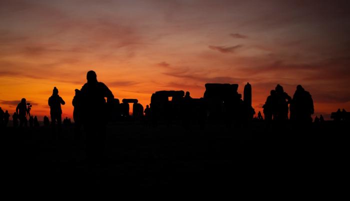Celebración del solsticio de invierno en Stonehenge, Wiltshire, Gran Bretaña, hoy 22 de diciembre de 2021.