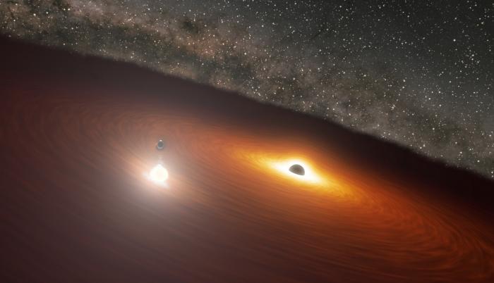 Concepción artística del sistema binario de agujeros negros en OJ 287. / R. Hurt (NASA/JPL) y Abhimanyu Susobhanan (Tata Institute of Fundamental Research) cedida por el IAA.