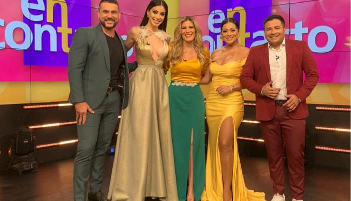 Virginia Limongi con sus compañeros de En Contacto, durante su primera aparición como presentadora de Tv