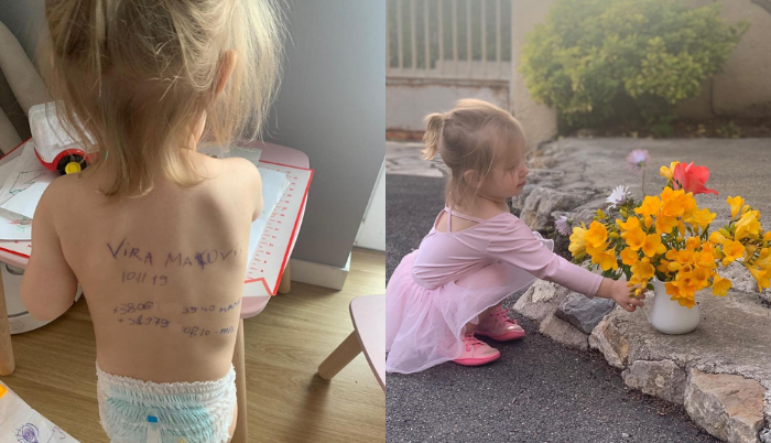 La fotografía de la niña con los datos escritos en su espalda