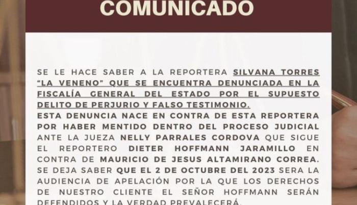 Comunicado de los abogados de Dieter Hoffmann
