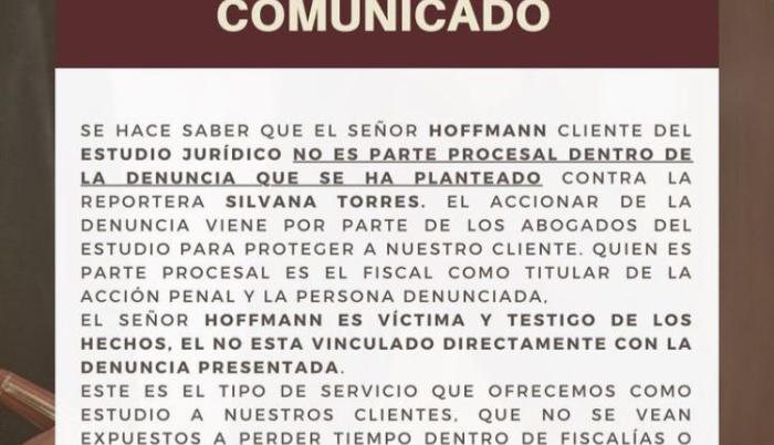 Comunicado de los abogados de Dieter Hoffmann