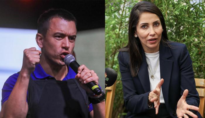 Combo de fotografías de archivo de los candidatos a la Presidencia de Ecuador, Luisa González y Daniel Noboa (i).