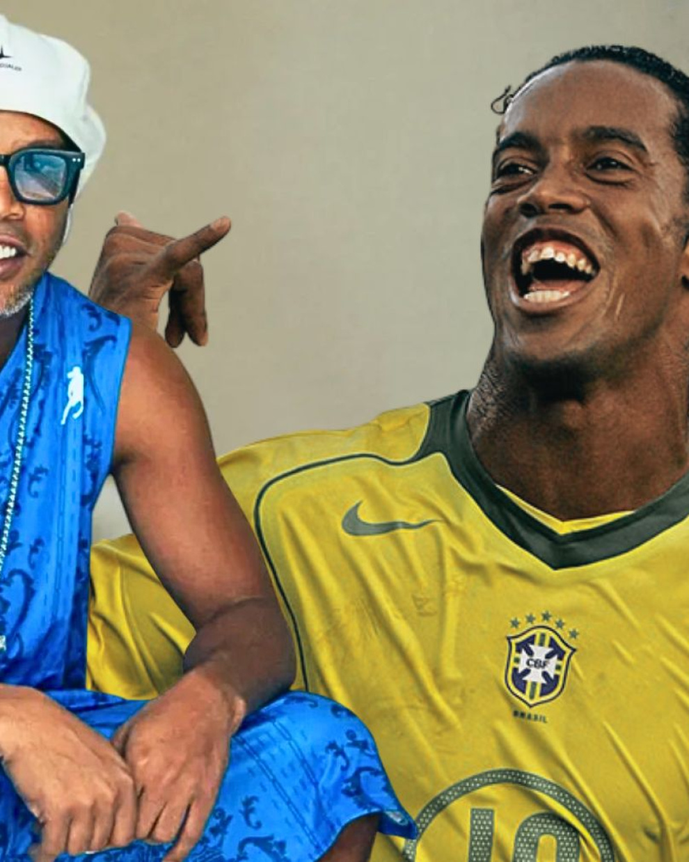 Ronaldinho posa con camiseta azul y gorra blanca para promocionar su álbum Camisa 10.