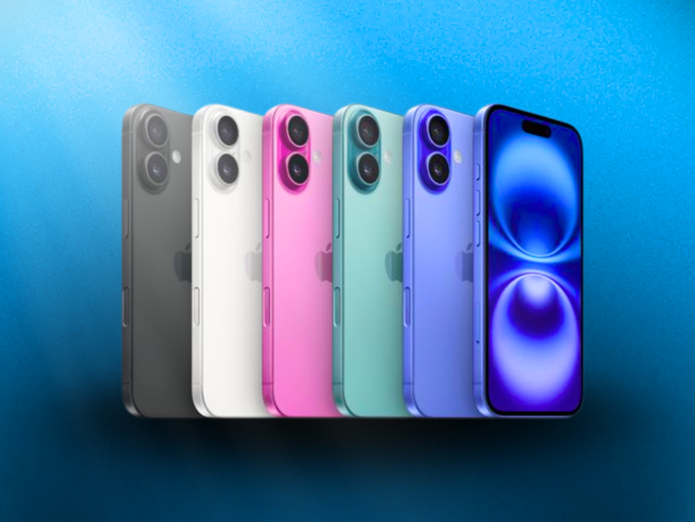 En la foto: el iPhone 16 en las diferentes opciones de colores que existen.