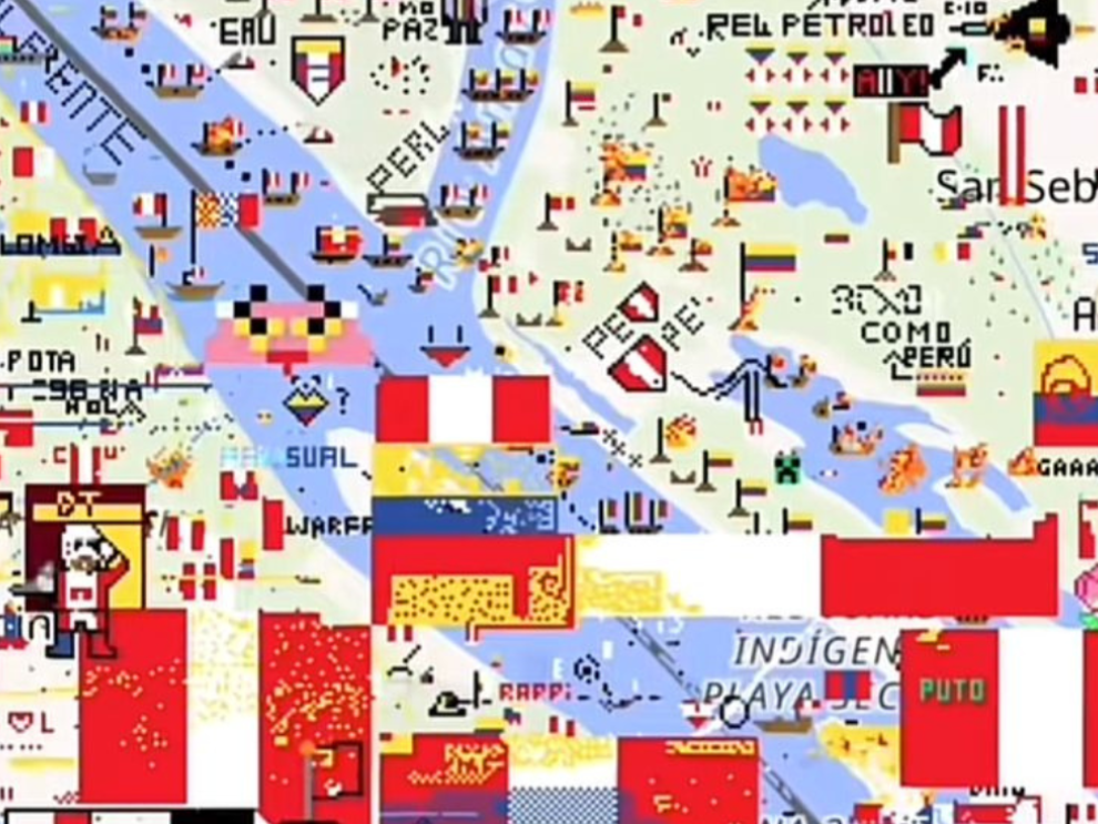 Usuarios colocan banderas de Perú y Colombia en WPlace para marcar territorio digital.