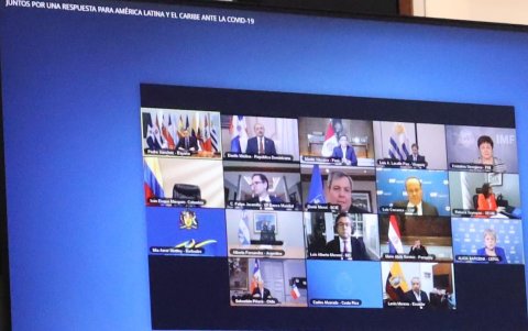 La teleconferencia entre presidentes de países de América Latina y funcionarios del FMI, el BID y la CAF.