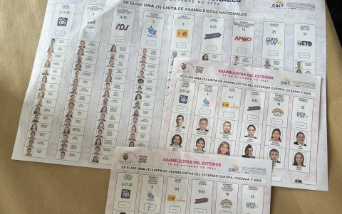 La candidata a la legislatura de Ecuador en el Exterior, Ester Cuesta mostró que recibió dos papeletas de los candidatos a asambleístas y no de la presidencia.