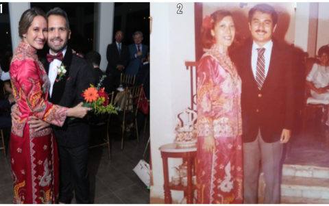 IIsabel y Renato (foto 1). Ella lució el mismo vestido que usó su mamá, Victoria León, cuando se casó con su padre, Renato Del Campo (foto 2).