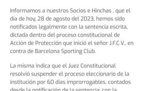 Carta del departamento legal de Barcelona Sporting Club sobre el tema José Cevallos