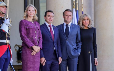 Lavinia Valbonesi y Daniel Noboa fueron recibidos por Emmanuel y Brigitte Macron, el 16 de mayo durante su gira por Europa.
