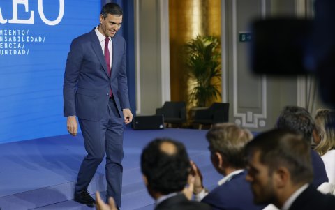 El presidente del Gobierno, Pedro Sánchez tras intervenir en el foro económico CREO 2024 organizado por el diario ‘Cinco Días’ del grupo Prisa, este lunes en Madrid.