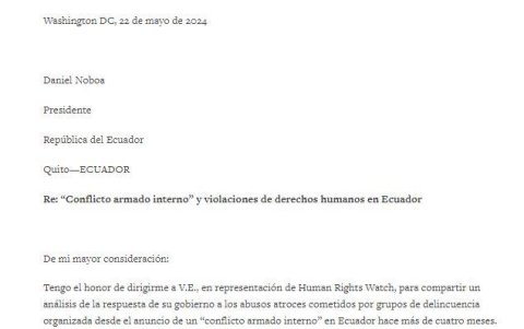 Captura de una parte de la carta dirigida al presidente Daniel Noboa sobre las acciones en el conflicto armado