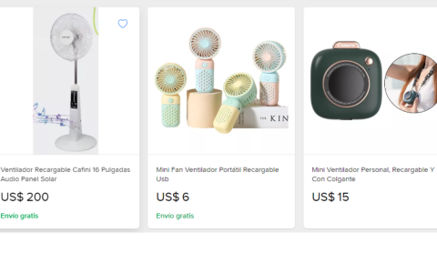 Captura d la oferta de ventiladores recargables en Mercado Libre