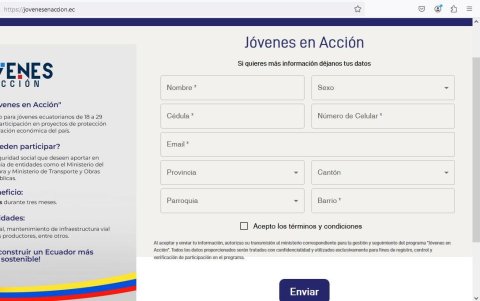 Captura de pantalla de la página web www.jovenesenaccion.com