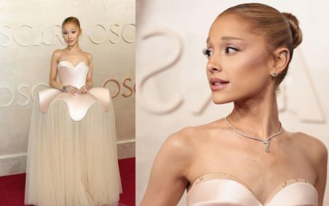 Ariana Grande en la alfombra roja Premios Oscar 2025.