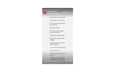 Captura de pantalla de la historia que publicó Justin Bieber el 13 de marzo de 2025.