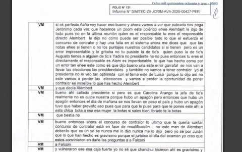 Captura de pantalla del informe pericial de las transcripciones.