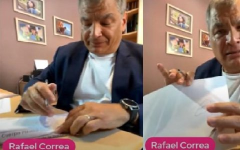 El expresidente prófugo, Rafael Correa, explicando el supuesto fraude con la tinta transferible en distintas entrevistas.