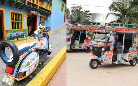 Los medios de transporte en Guatapé también cuentan con detalles coloridos.
