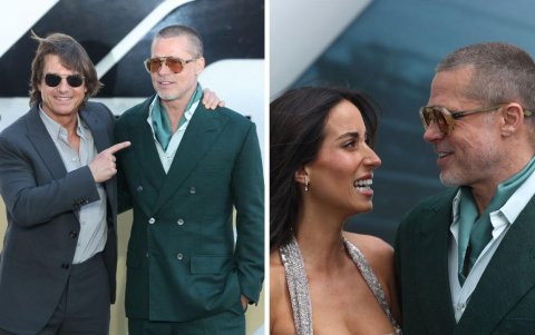 Brad Pitt, junto a Tom Cruise y su actual pareja, Inés de Ramón, en la premier de F1: The Movie en Cineworld, Londres, Gran Bretaña, el 23 de junio de 2025.