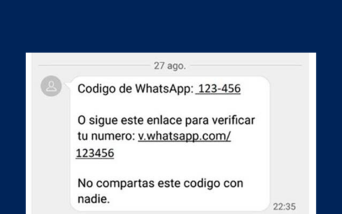 Ejemplo de mensaje enviado para activar WhatsApp en un celular diferente.