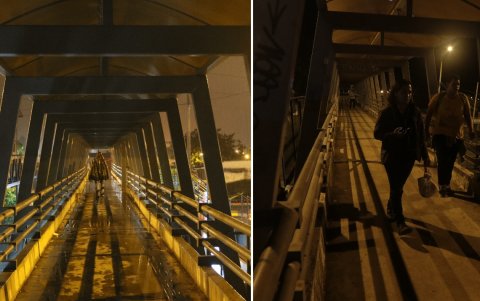 ANTES Y DESPUÉS. A la izquierda, la imagen tomada en 2019 en un paso peatonal de la avenida 25 de julio de Guayaquil. A la derecha, el mismo puente, en 2020.