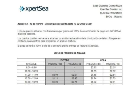 Los precios de una de las empresas para el aguaje que pasó.CORTESÍA