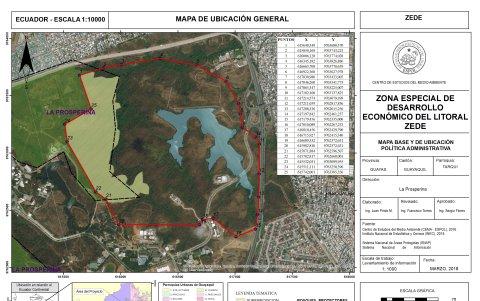 La línea roja indica el área que comprende la ZEDE del Litoral en la Espol. A la derecha, la vía Perimetral.