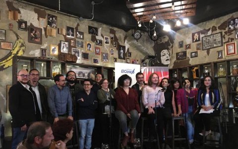 Los cronistas durante la presentación de la obra en Quito.