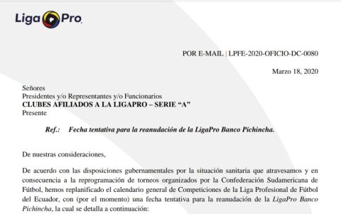 LigaPro envió la información a los equipos para que consideren sus nuevas agendas. Todo está sujeto a las decisiones gubernamentales.