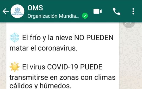 La opción número 4, por ejemplo, desplegará una serie de indicaciones sobre rumores a cerca del covid-19 que carecen de veracidad.