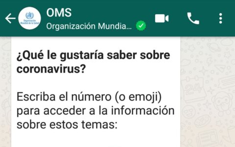 El menú que se refleja en pantalla una vez iniciada la conversación.