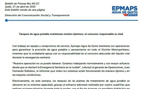 Comunicado de las autoridades capitalinas sobre el uso de agua