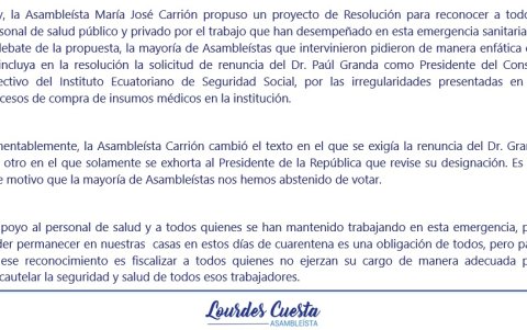 Reclamo de los asambleístas que exigieron la salida de Paúl Granda
