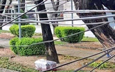 Un féretro en el parque que está a la bajada de El Portón, en Urdesa.