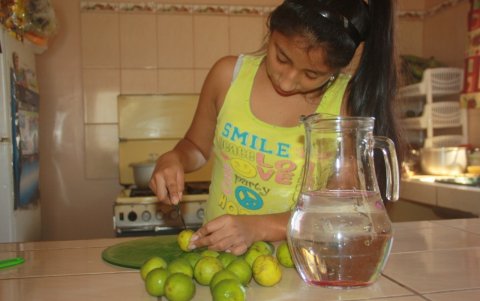 Uso. Los niños aprenden a preparar los jugos naturales.