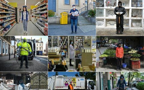 Esta combinación de imágenes muestra a Alexis Pereira, empleado del Cementerio Municipal de Guayaquil, Ecuador.