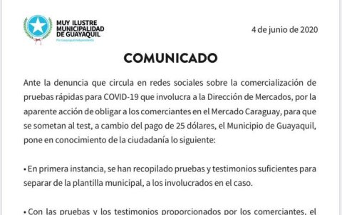 Hecho. Comunicado enviado la tarde de esta 4 de junio por la Alcaldía.