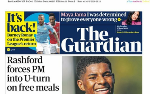 Marcus Rashford, en las principales portadas de los diarios de Gran Bretaña.