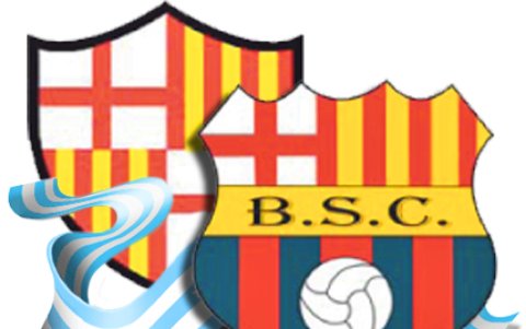 El primer escudo y el escudo actual del Barcelona SC.
