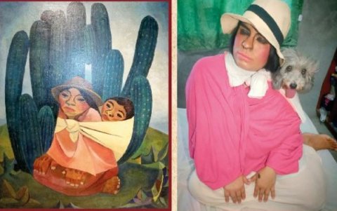 Uno de los concursos consistió en recrear pinturas del museo con el material que tuvieran a mano.