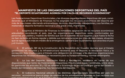 El manifiesto que fue elaborado por las Federaciones deportivas provinciales.