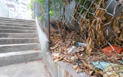 Daños. En la escalinata que une a la calle Sexta con Séptima se evidenciaron los daños en los costados de los escalones.
