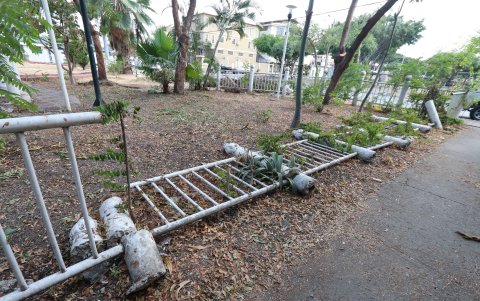 Hecho. En uno de los parques se ha derribado el cerramiento. Hay maleza y desperdicios.