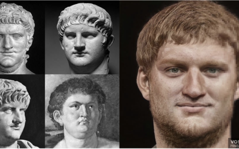 Retrato fotorrealista del emperador Nerón, basado en los bustos y retratos disponibles en varios museos y galerías.