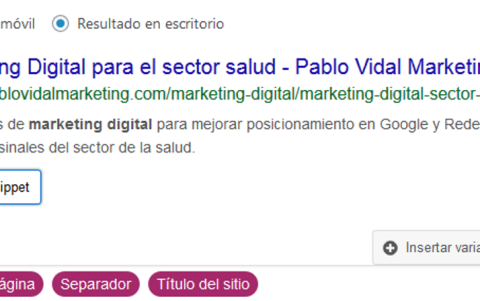 Título y snippet que se muestra en el buscador de Google.